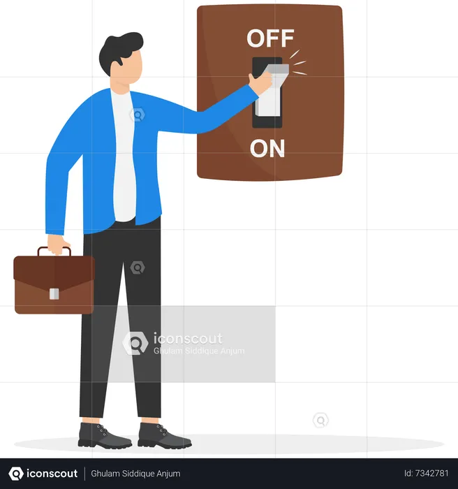Man turn off switch  Illustration