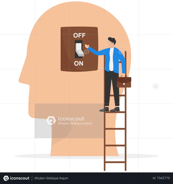 Man turn on brain switch  Illustration