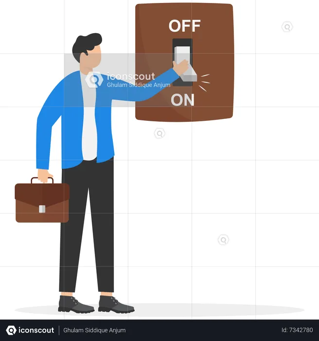 Man turn on switch  Illustration