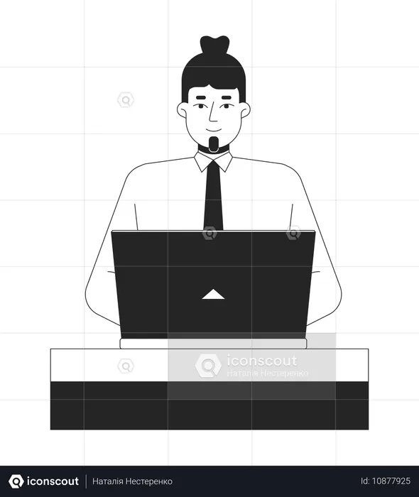 Man typing on laptop at office desk  Illustration