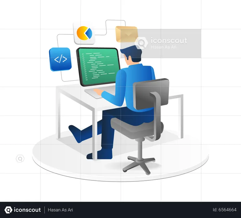 Man Typing Program Language For Web Application  Illustration