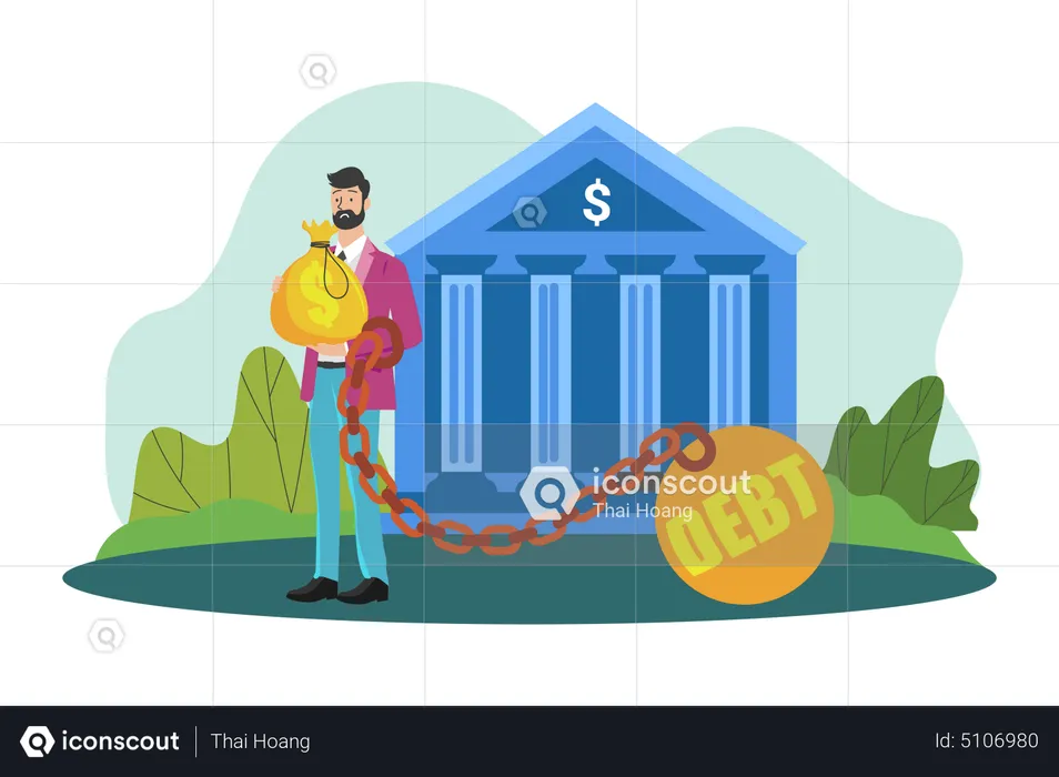 Man under debt from the bank  Illustration