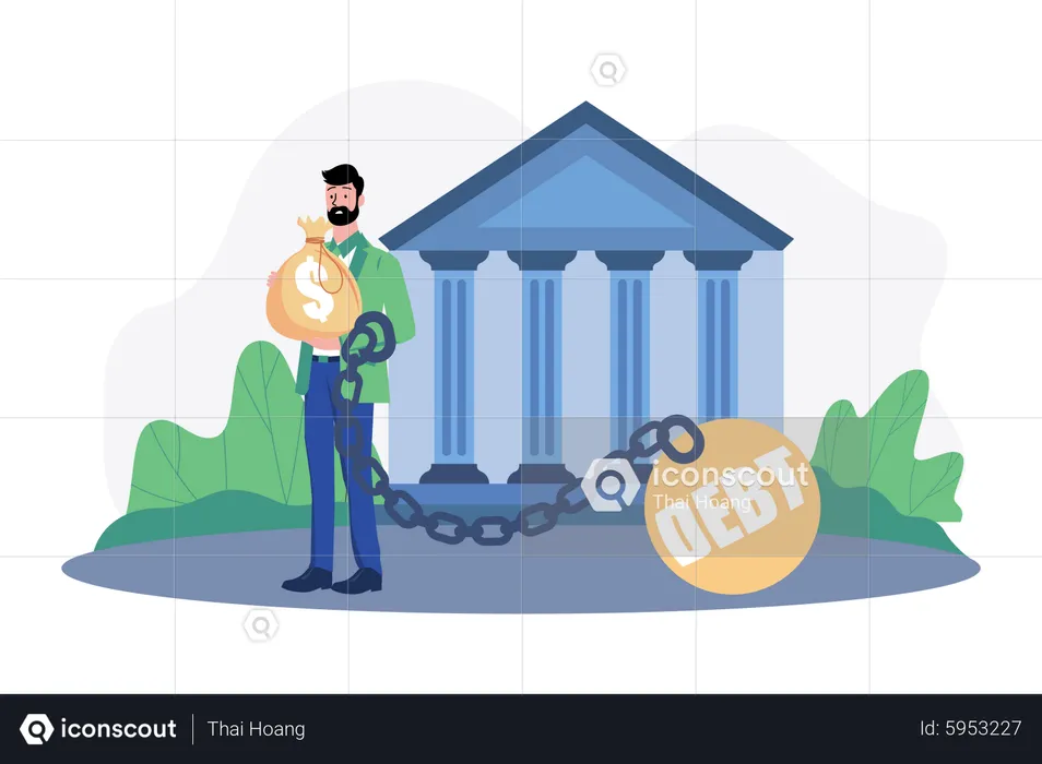 Man under debt from the bank  Illustration