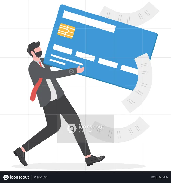 Man under heavy Debt of credit card bill  Illustration