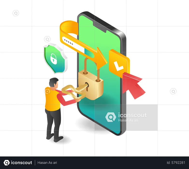 Man unlocking smartphone  Illustration