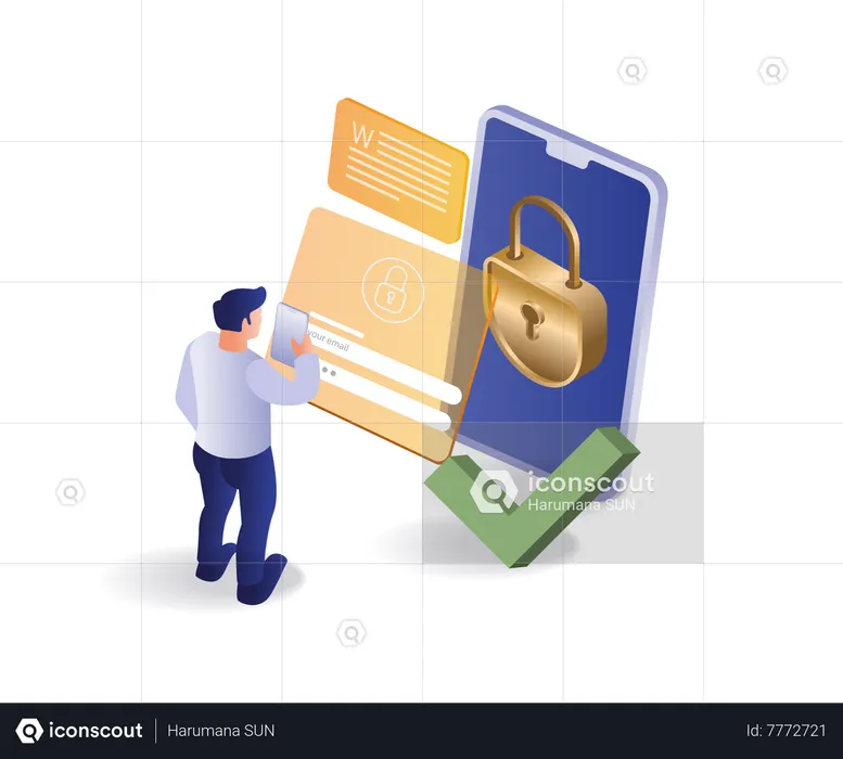 Man unlocking smartphone security password lock  Illustration