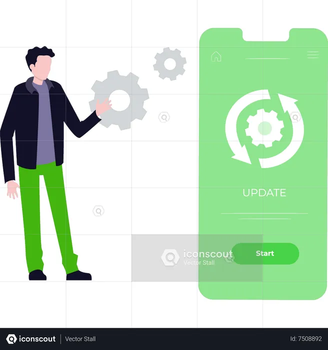 Man updating mobile system  Illustration
