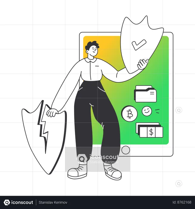 Man upgraded his tablet's security  Illustration