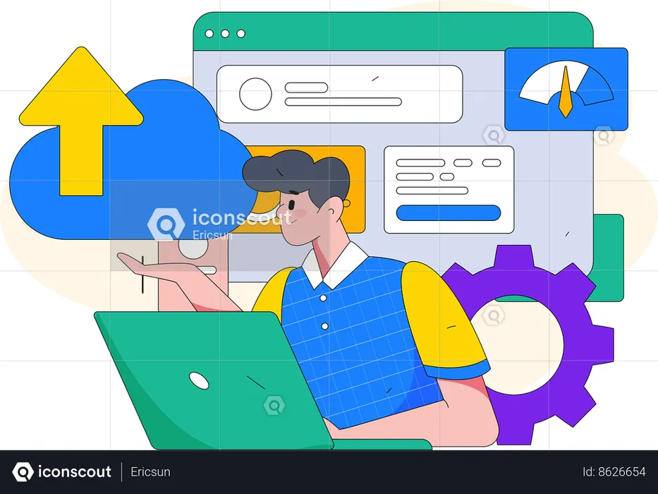 Man upload data on cloud  Illustration