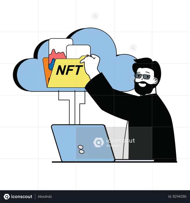 Man upload nft folder on cloud  Illustration