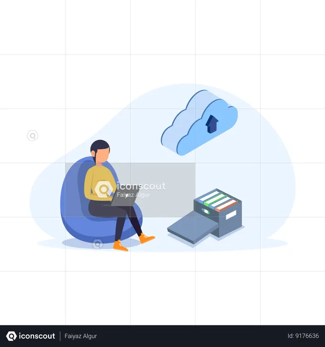 Man uploading cloud Data  Illustration