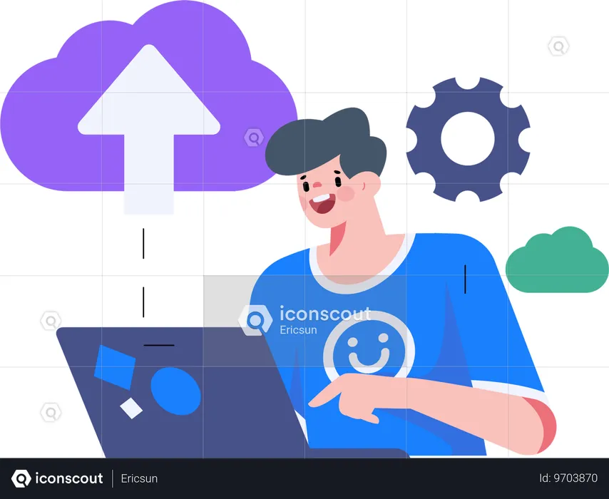 Man uploading data in cloud  Illustration