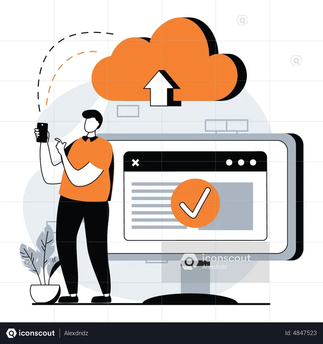 Man uploading data in cloud storage  Illustration