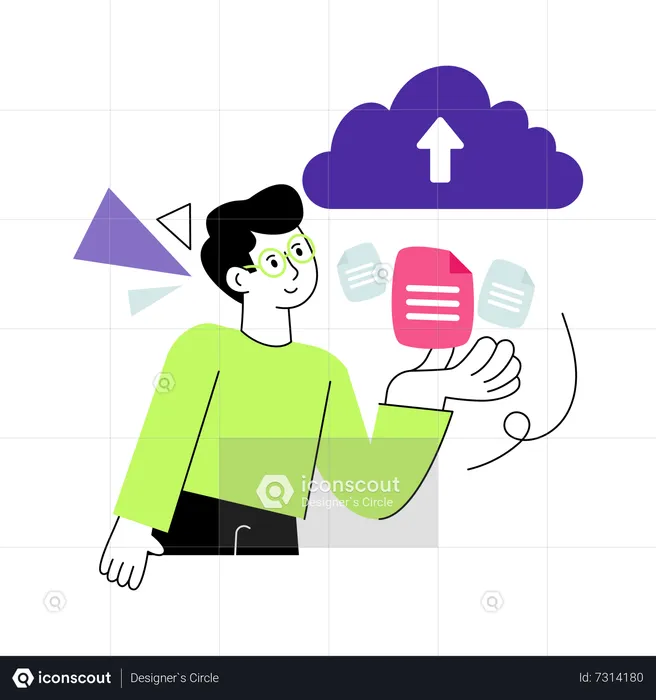Man uploading File on cloud  Illustration