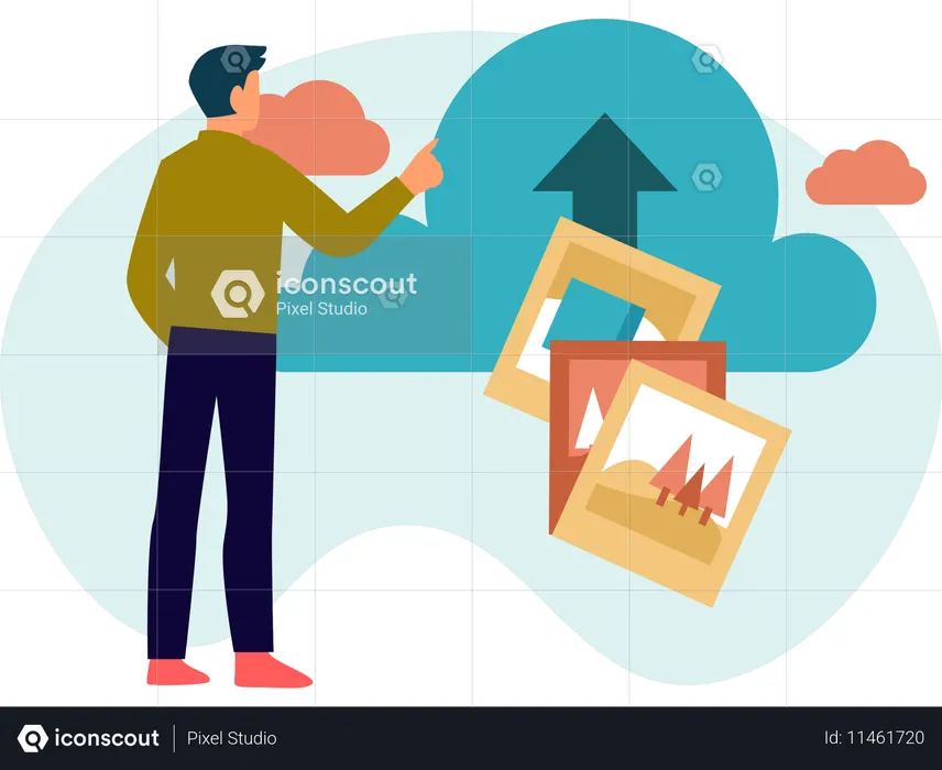 Man uploading File on cloud  Illustration