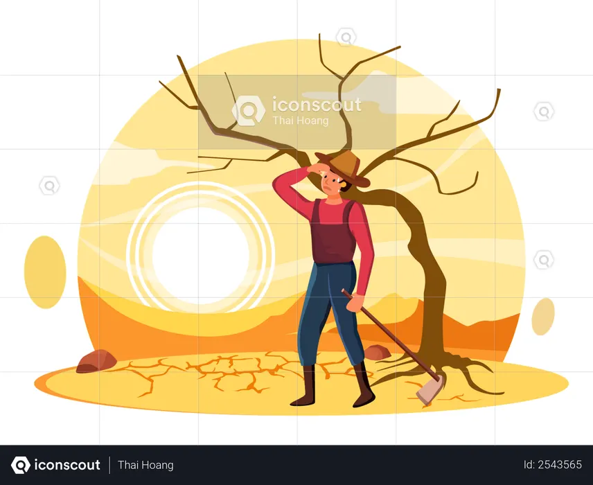 Man upset because of dearth  Illustration
