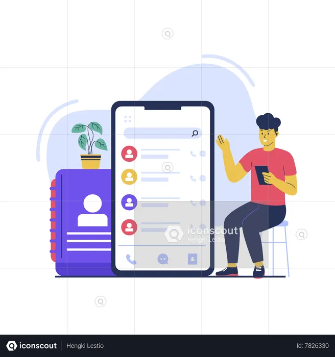 Man use contact phone book apps  Illustration