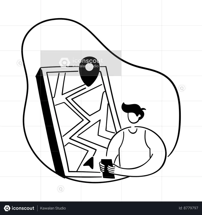 Man use navigation maps  Illustration