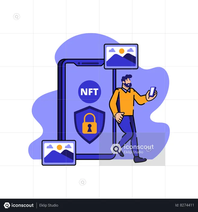 Homem usa NFT Business Security  Ilustração