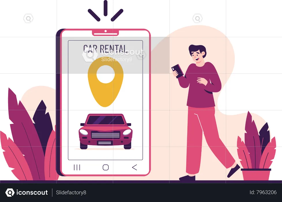 Man use Rental Car Application  Illustration