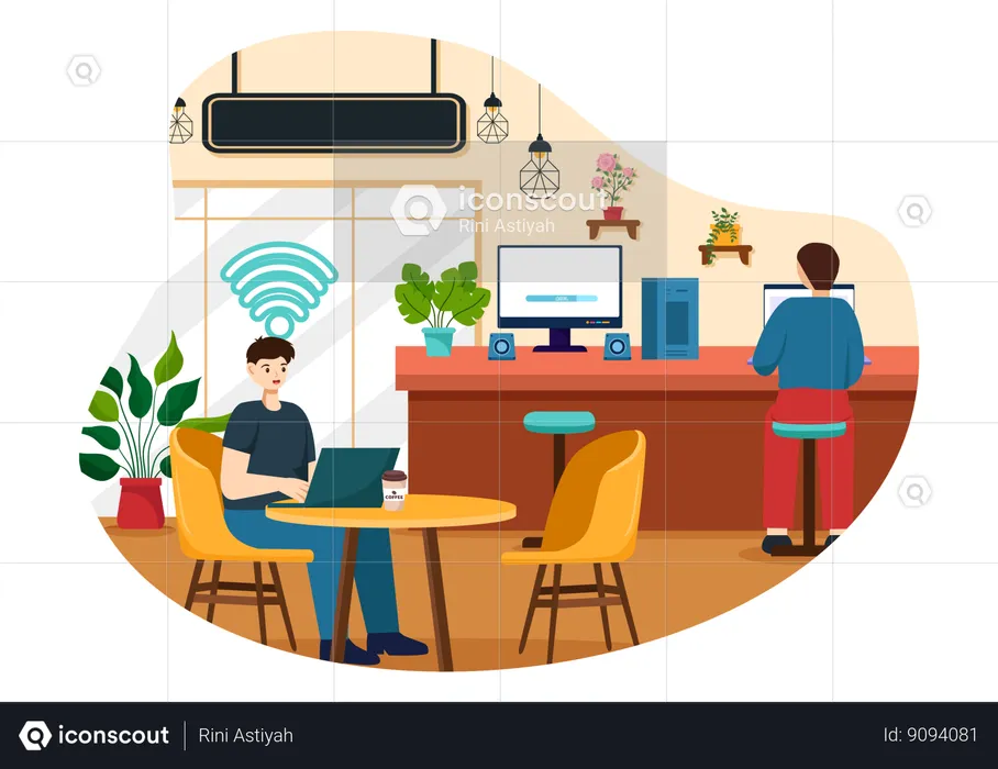 Man uses cafe wifi  Illustration