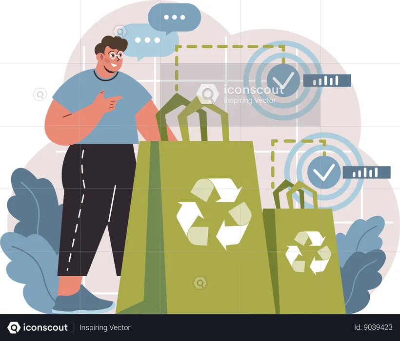 Man uses renewable bags  Illustration