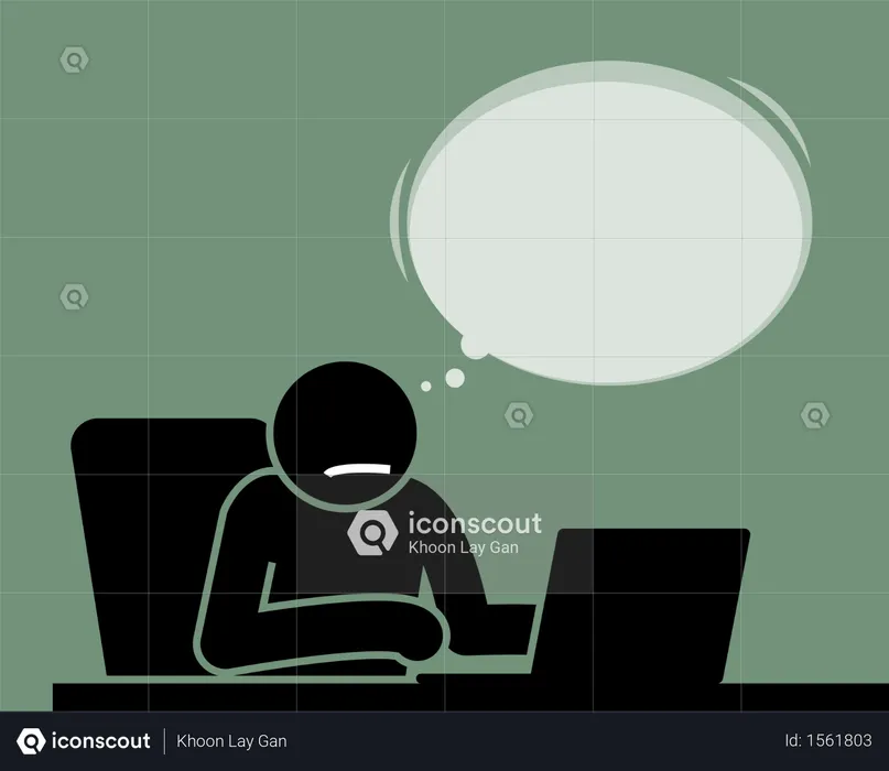 Man using a laptop and thinking of something  Illustration
