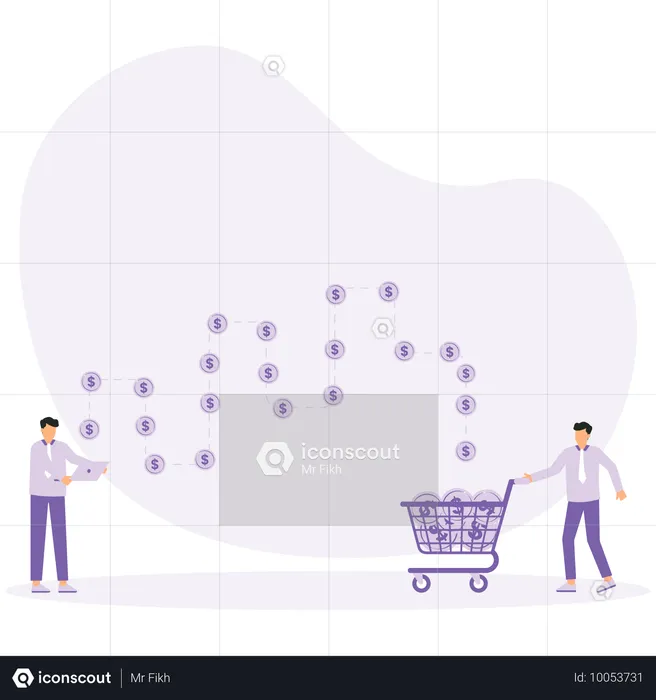 Man using a laptop doing online currency exchange  Illustration