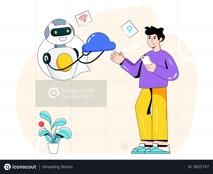 Man using AI based cloud storage  Illustration