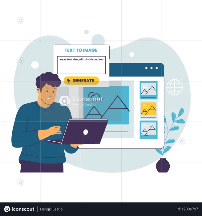 Man Using AI Text to Image Generator  Illustration