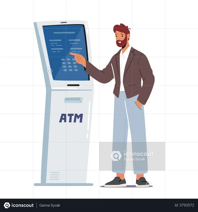 Man Using ATM Machine  Illustration