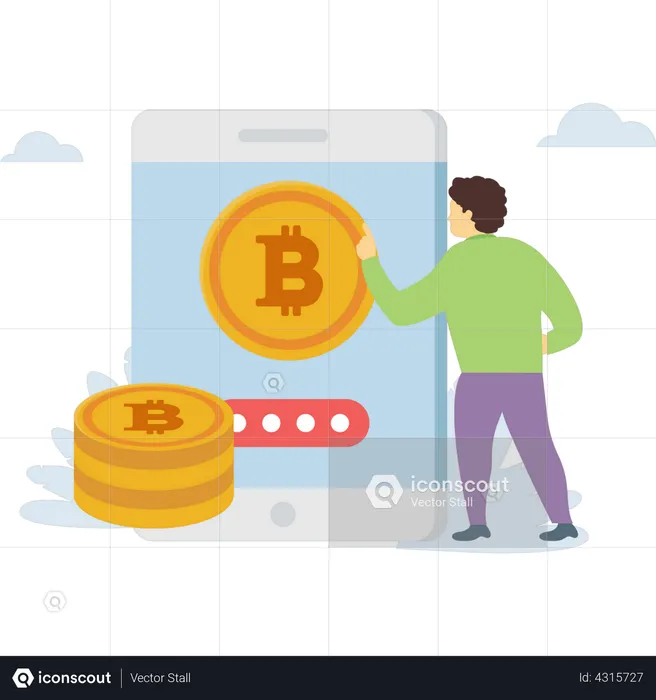 Man using Bitcoin app  Illustration