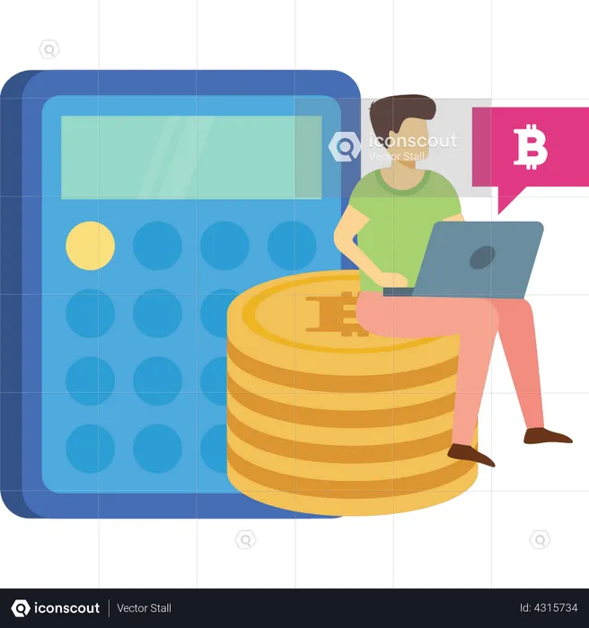 Man using Bitcoin calculator  Illustration