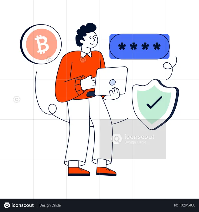 Man using bitcoin security  Illustration