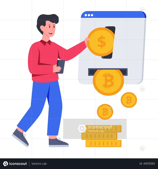 Man using Bitcoin withdraw website  Illustration