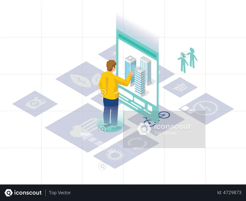 Man using building technology  Illustration