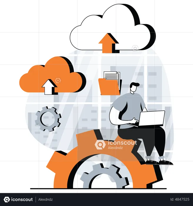 Man using cloud data service  Illustration