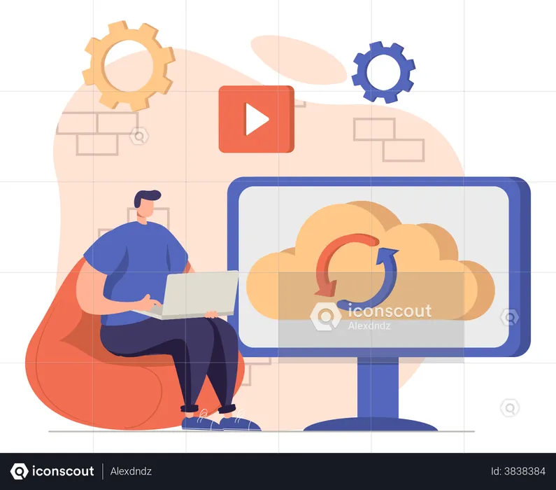 Man using cloud processing service  Illustration