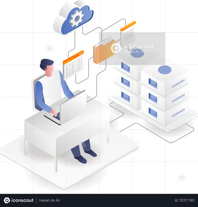 Man using cloud server  Illustration