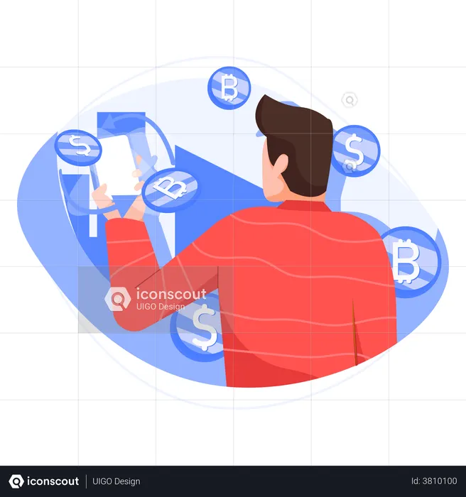 Man using cryptocurrency exchange  Illustration