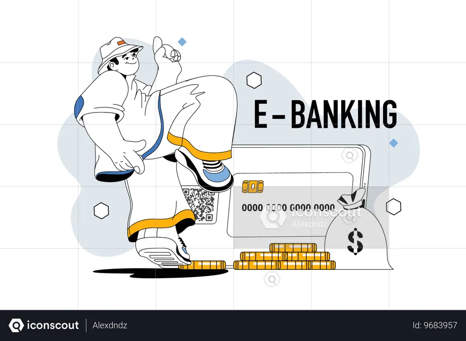 Man using e-banking facility  Illustration