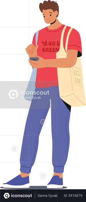 Man using eco friendly carry bag  Illustration