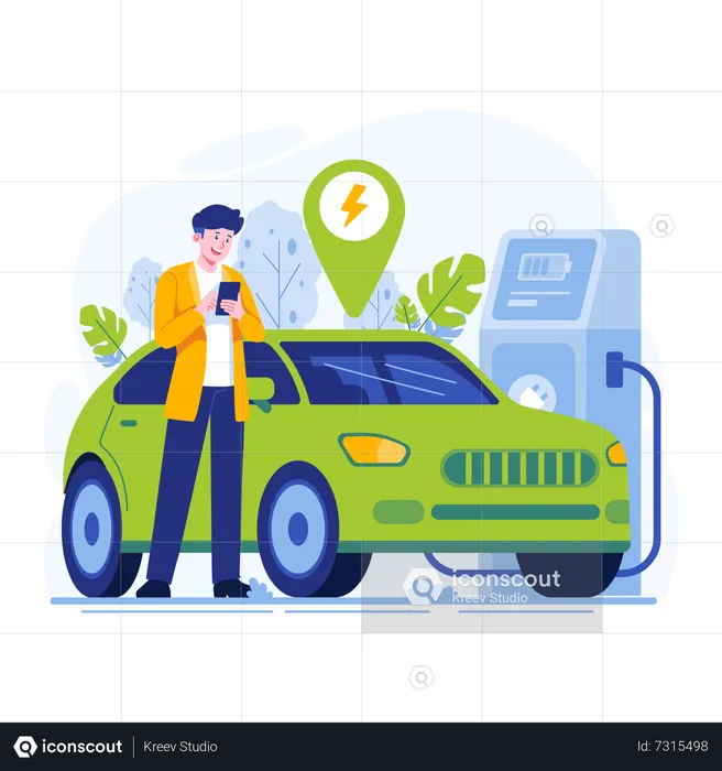 Man using electric car for earth sustainability  Illustration
