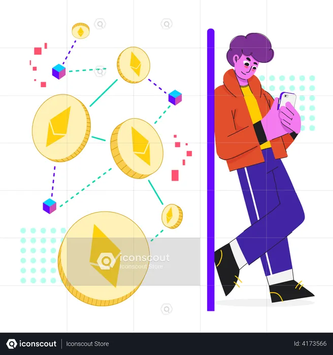 Man using Ethereum blockchain technology  Illustration