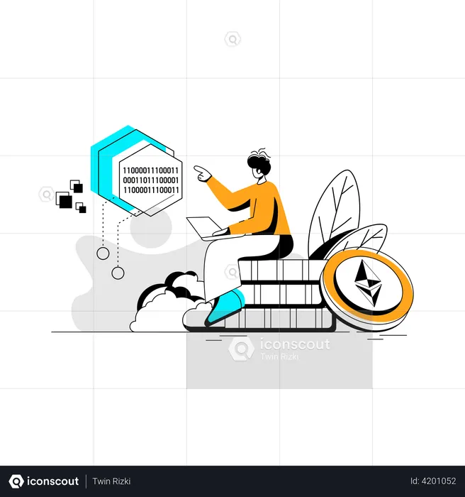 Man using Ethereum blockchain technology  Illustration