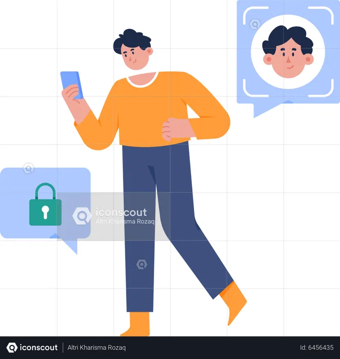 Man using Face id security  Illustration