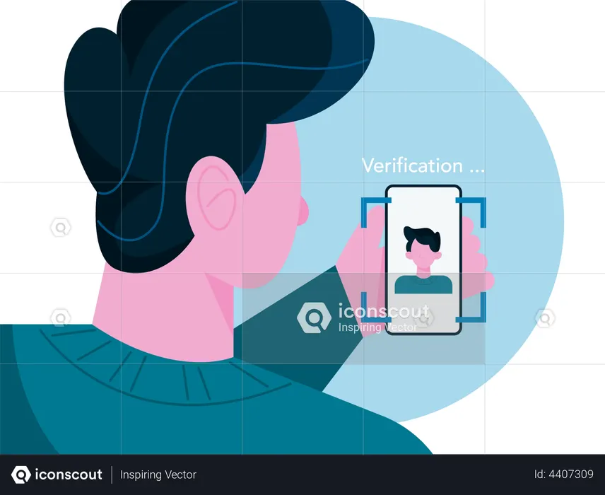 Man using face unlock security  Illustration