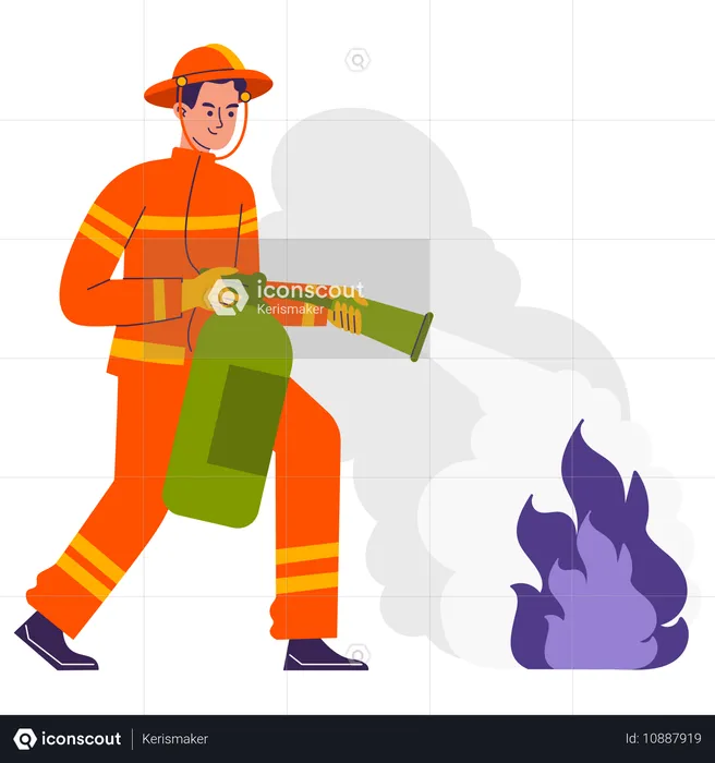 Man using fire extinguisher  Illustration