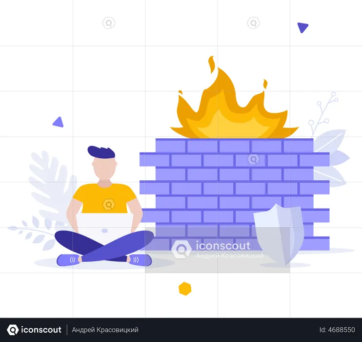Man using firewall security  Illustration