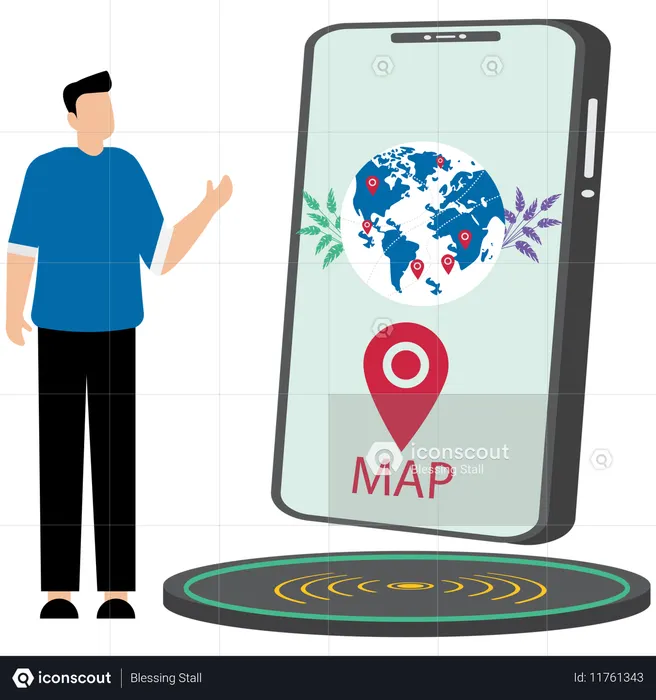 Man using Geolocation Tracking Map  Illustration